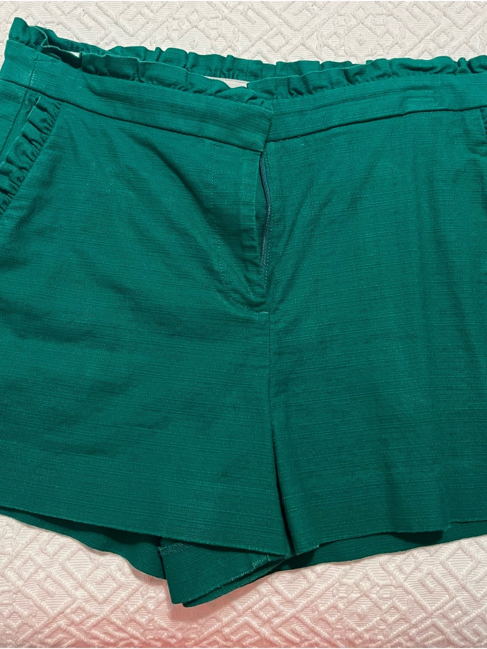 LOFT Teal High-Waist Ruffle Trim Shorts